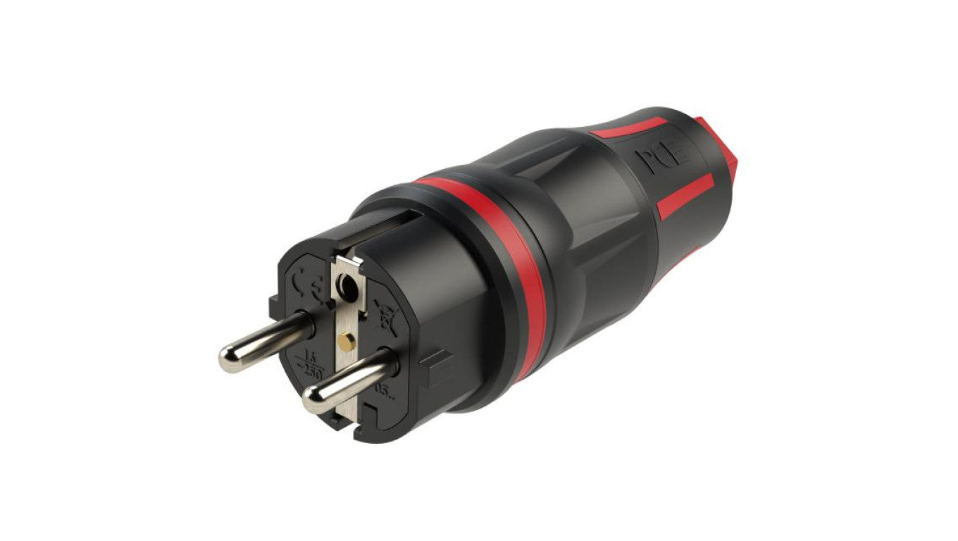 Wtyczka hermetyczna gumowana 2P+Z Uni-Schuko 230V 16A czarno-czerwona IP54 TOP TAURUS 2 na kabel do 13,0mm PCE