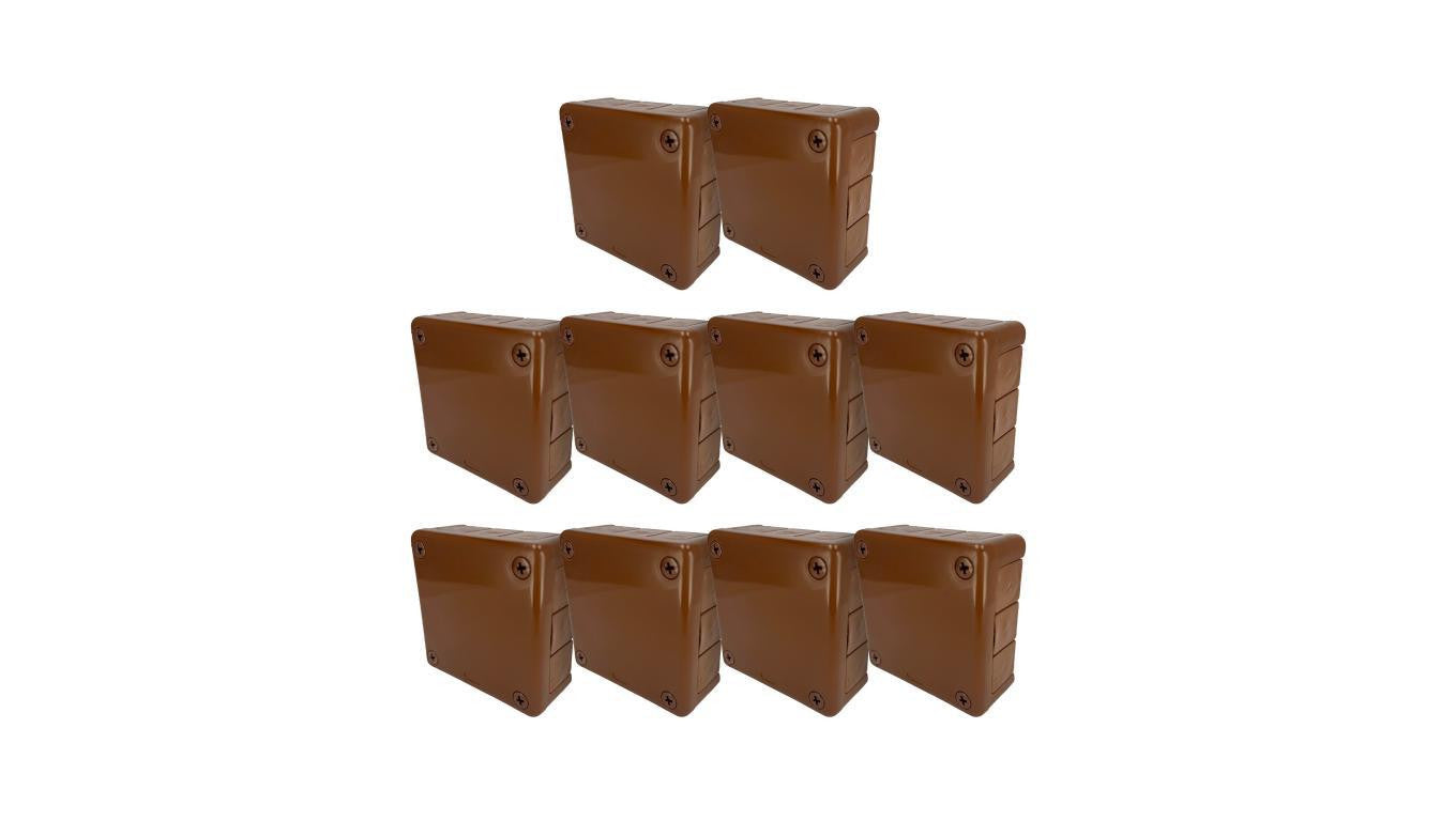 Puszka hermetyczna natynkowa 98x98x42mm 12-wlotowa, z dławikami gumowymi, IP55 zamknięcie na wkręty brązowa EDO 10szt