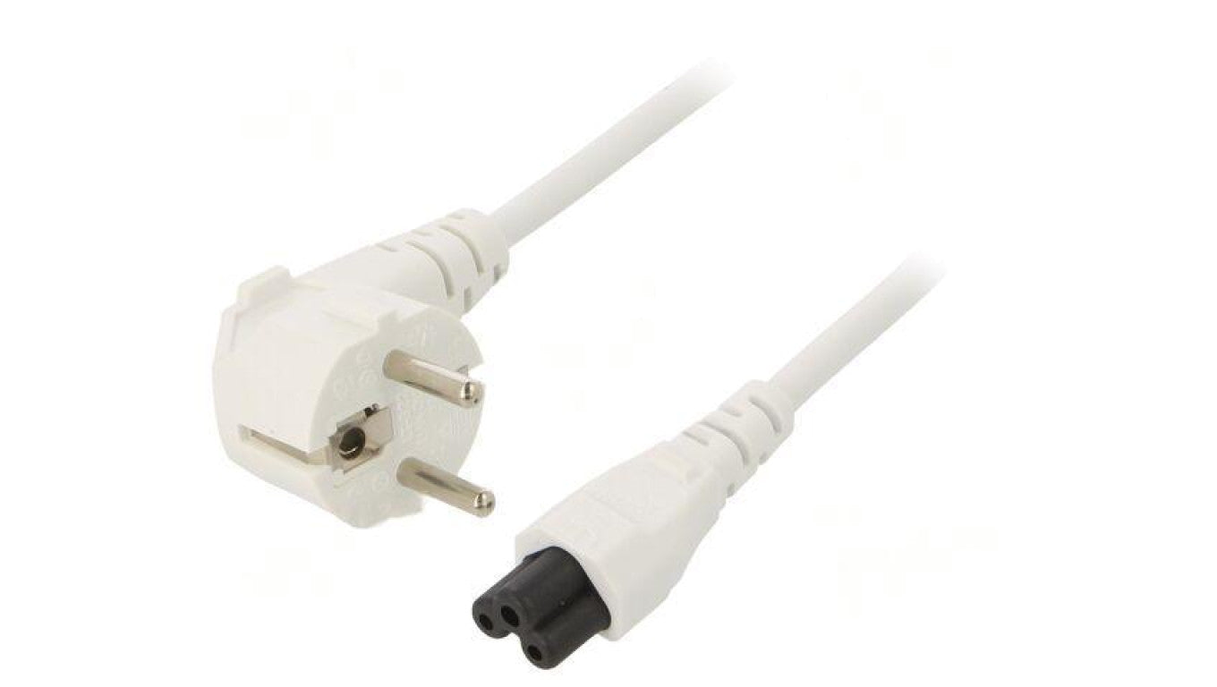 Kabel: 3x0,75mm2, CEE 7/7 (E/F) wtyk kątowy,IEC C5 żeński LT-322+535 H05VV-F 0.75/3C WHT 5M