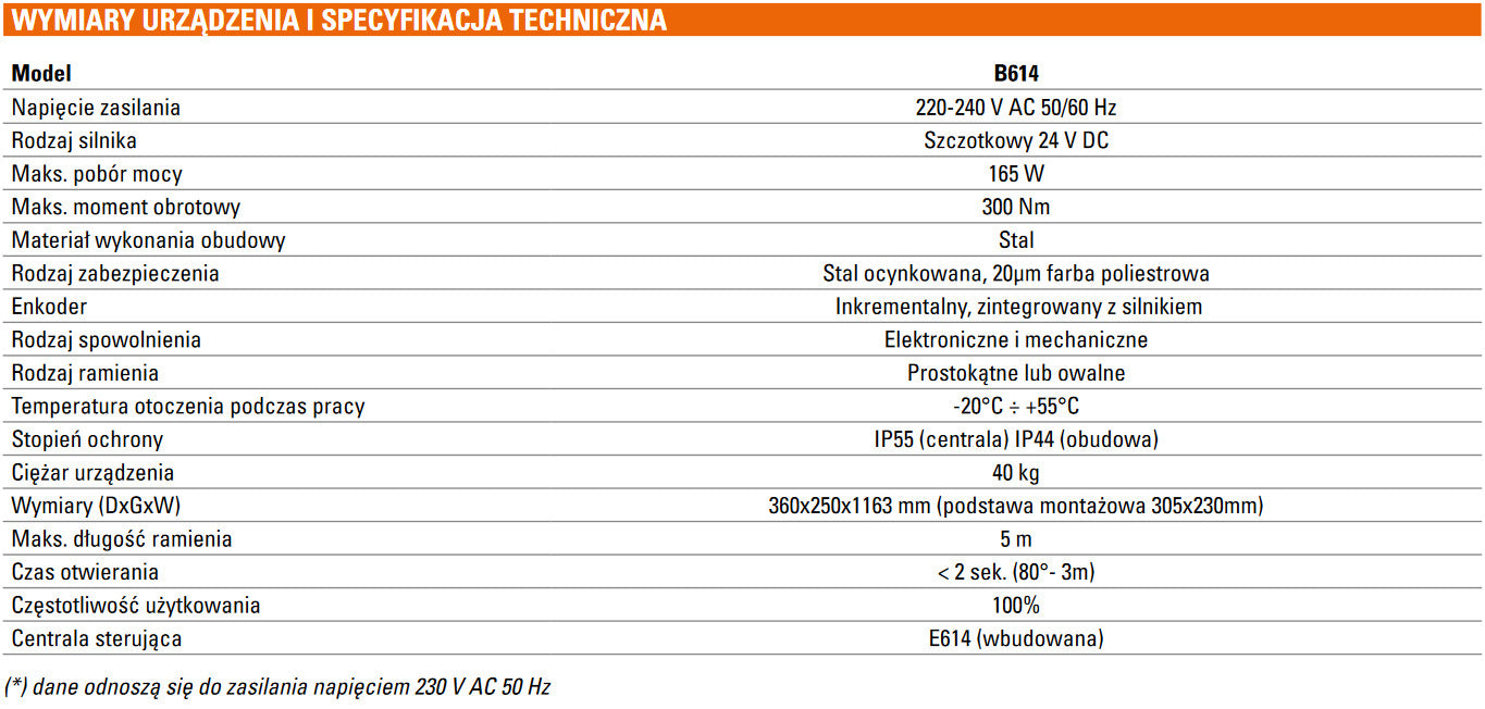 Szlaban FAAC B614 - zestaw z ramieniem prostokątnym 4815mm