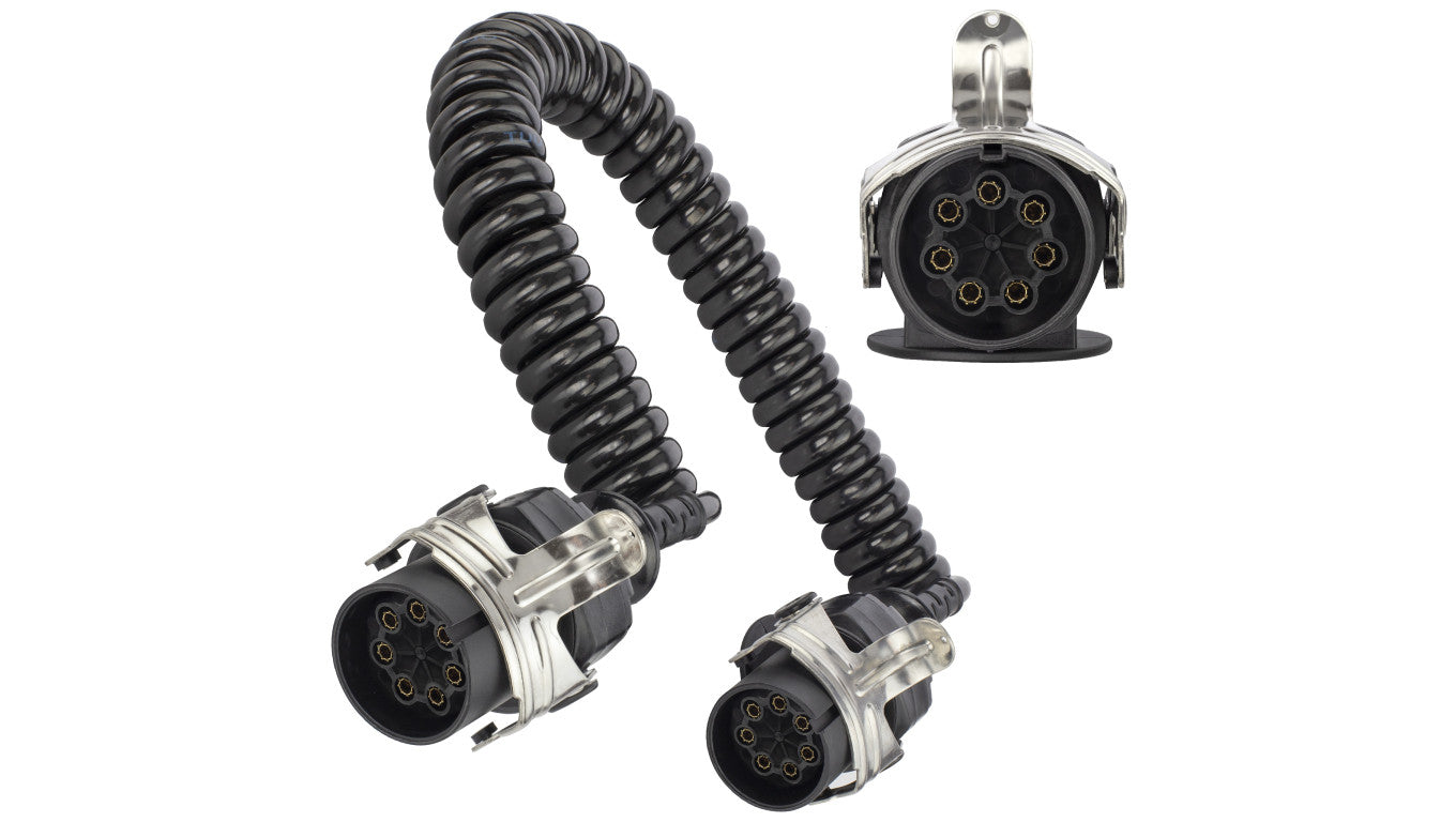 Przewód spiralny QLY-s kabel do naczepy zakończony metalowymi wtykami 7-pin typu N 24V 4m