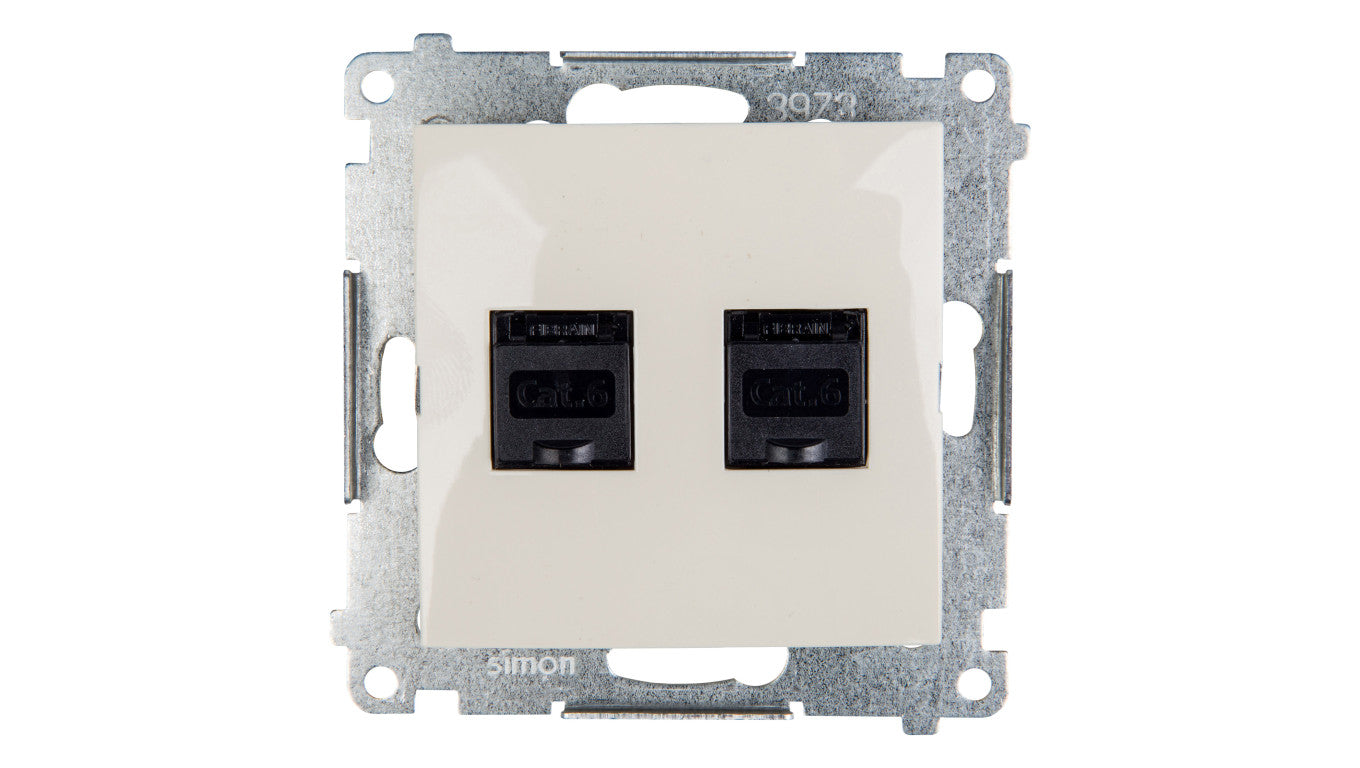 Simon 54 Gniazdo komputerowe podwójne 2xRJ45 kat.6 z przesłoną kremowe D62.01/41