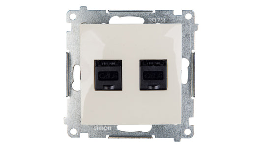 Simon 54 Gniazdo komputerowe podwójne 2xRJ45 kat.6 z przesłoną kremowe D62.01/41