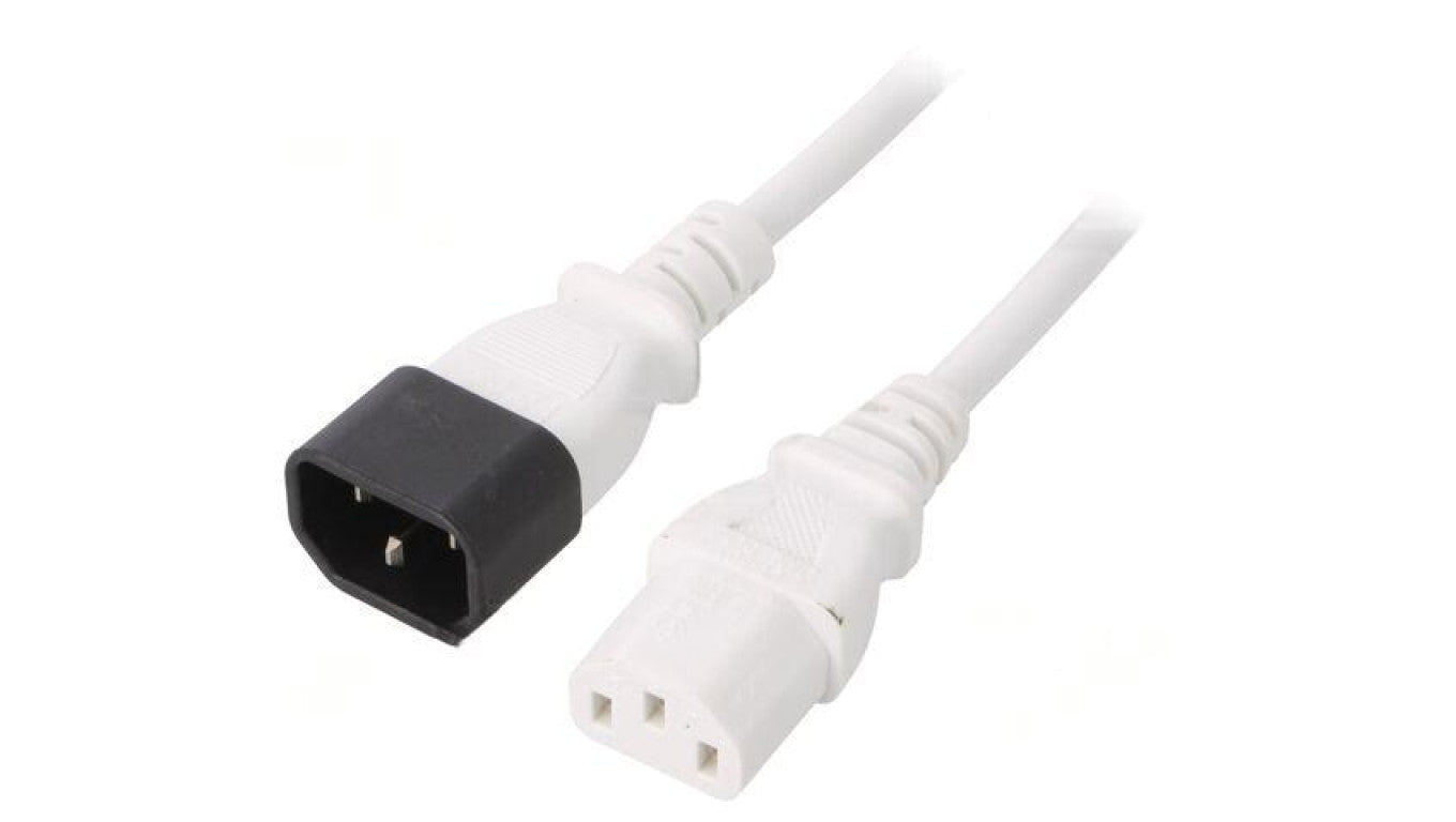 Kabel: 3x0,75mm2, IEC C13 żeński,IEC C14 męski, 1m LT-602+501 H05VV-F 0.75/3C WHT 1M