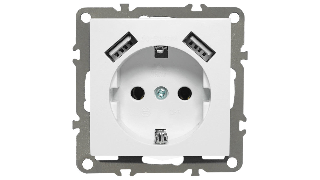 QUADRA Gniazdo SCHUKO +2x USB białe