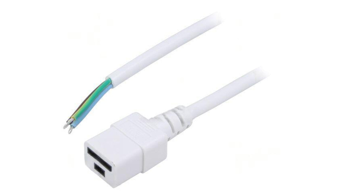 Kabel: 3x1,5mm2, IEC C19 żeński, Dł: 3m, 16A LT-549 H05VV-F 3X1.5 WHT 3M END ROJ