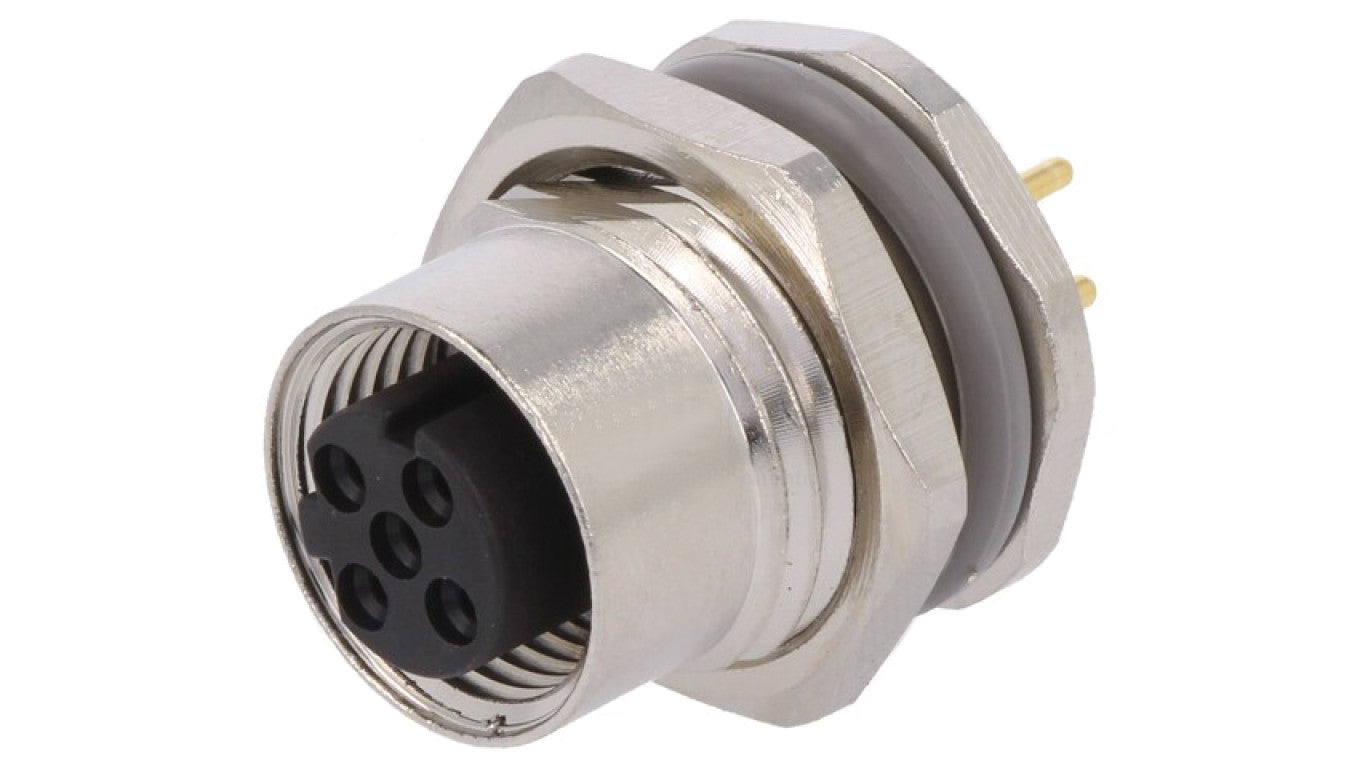 Złącze okrągłe M12 żeńskie proste montaż THT 4-PIN 250V T4141512041-000