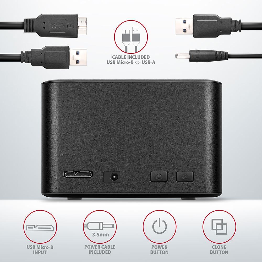 Stacja dokująca MINI AXAGON ADSA-D25 USB 3.2 Gen 1 - 2x SATA 6G 2.5" SSD/HDD CLONE