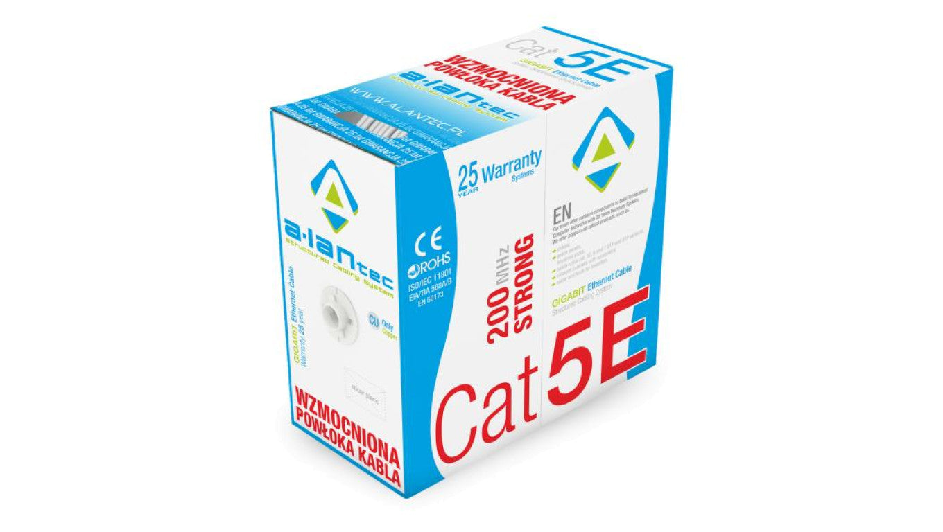 WZMOCNIONY kabel U/UTP kat.5e PVC 4PR Eca 305m STRONG - 25 lat gwarancji, badanie jakości laboratorium INTERTEK (USA) ALANTEC -