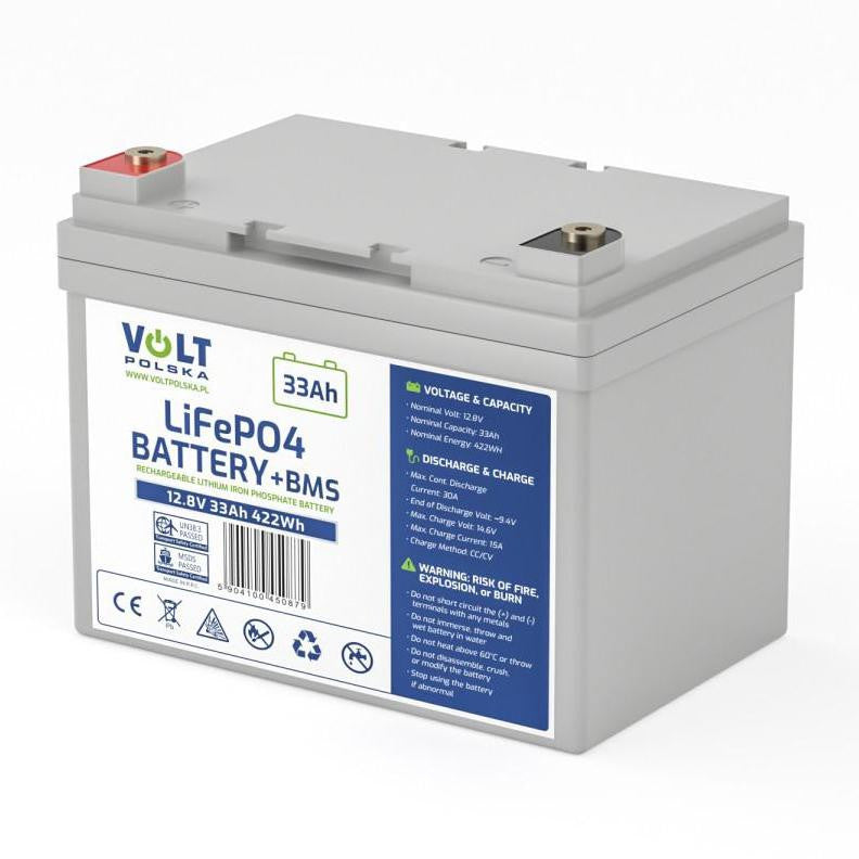 AKUMULATOR VOLT POLSKA LITOWO-ŻELAZOWO-FOSFORANOWY LiFePO4 12V 33Ah 30A