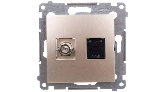 Simon 54 Gniazdo antenowe typu F+ komputerowe RJ45 kat.6 złoty mat DASFRJ45.01/44