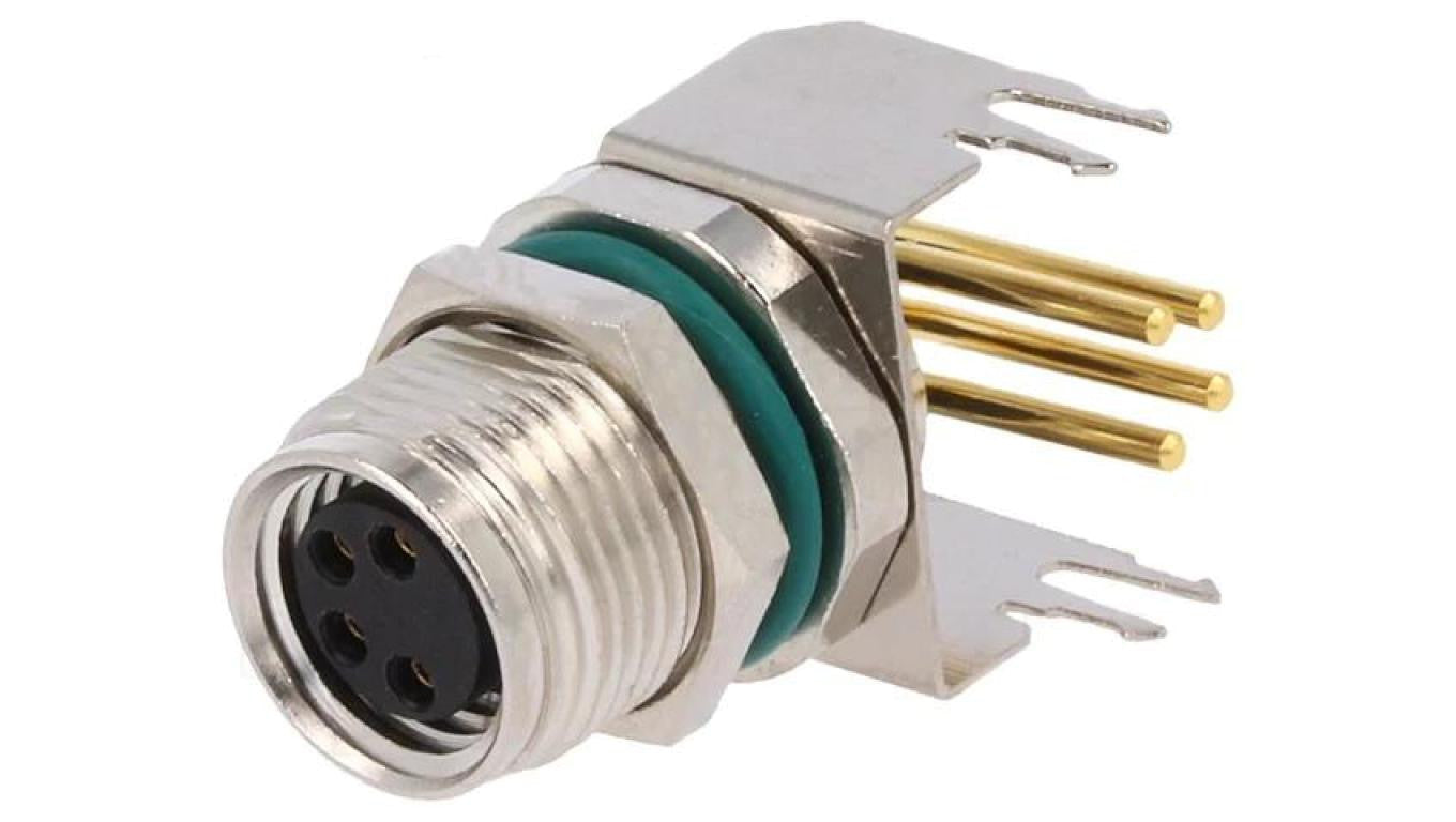 Złącze M8 żeński 4-PIN kątowe 90 gniazdo 4A IP68 30V metal M8S-04PFFR-SF8001