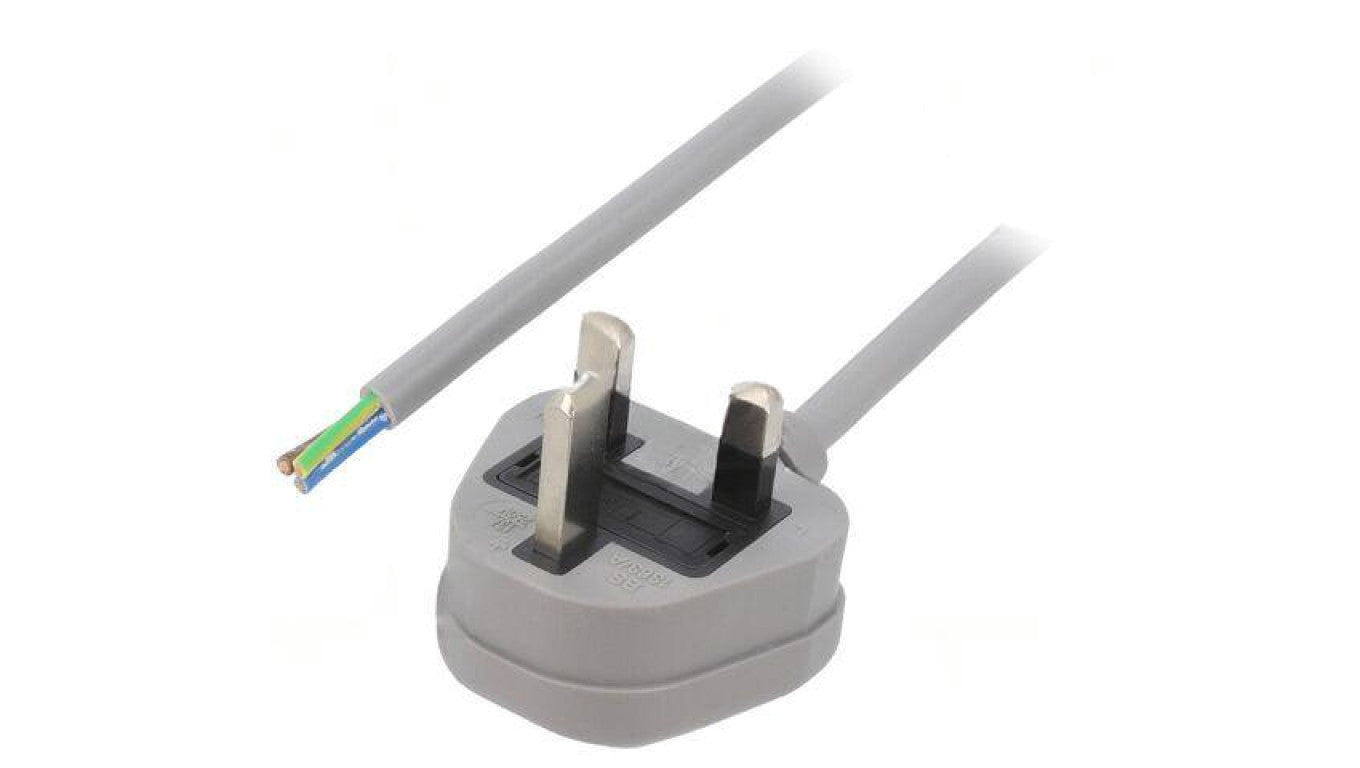 Kabel: 3x1mm2, BS 1363 (G) wtyk, 3m, 13A, 250V LT-318(3A) 3X1.0 GRY 3M END CUT