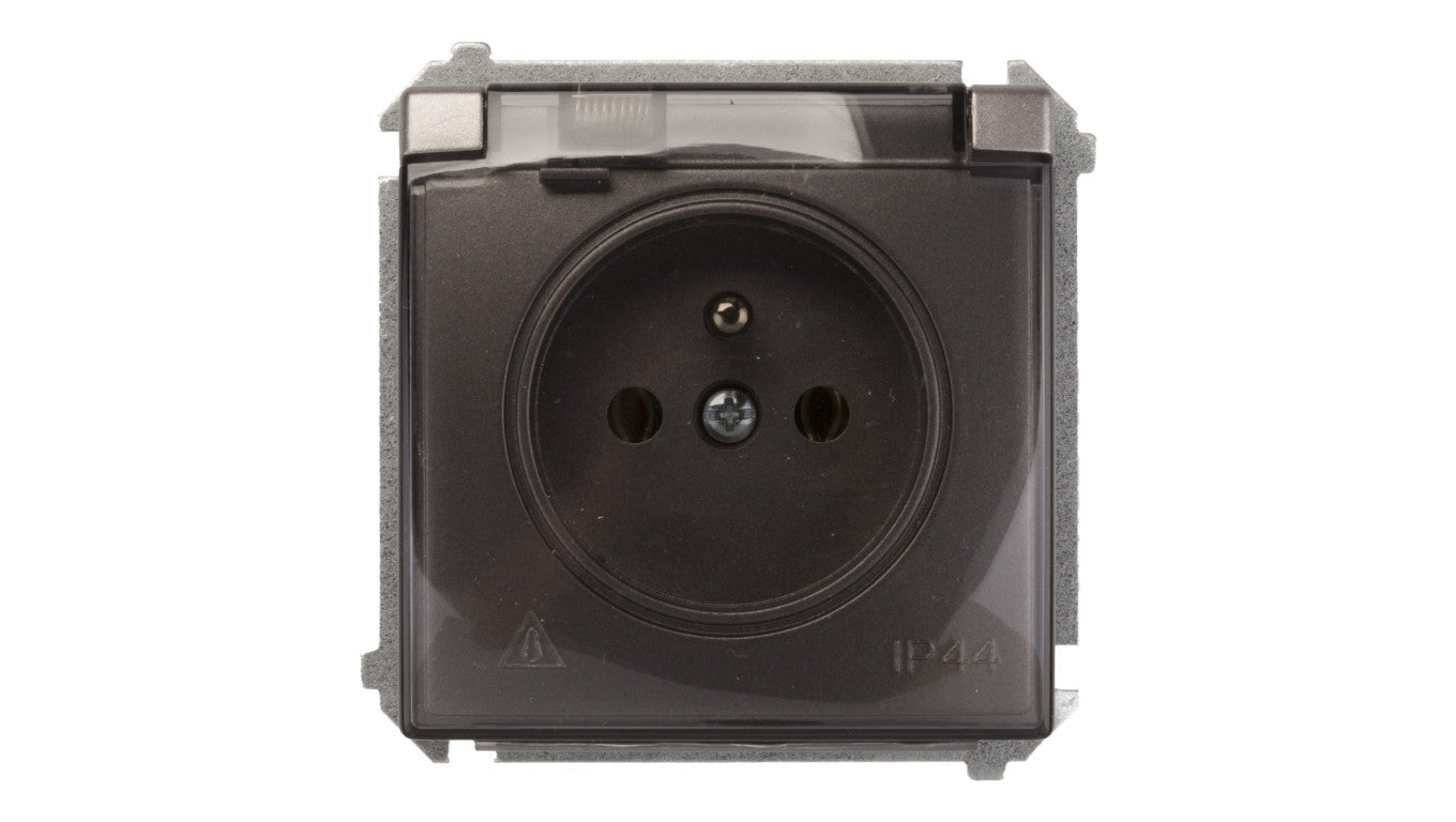 Simon Basic Gniazdo bryzgoszczelne z/u IP44 z klapką dymną stal inox BMGZ1B.01/21a