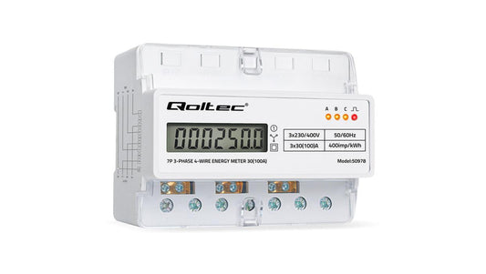 Qoltec Trójfazowy elektroniczny licznik miernik zużycia energii na szynę DIN 400V 100A LCD LED 7P