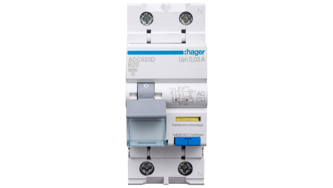 Wyłącznik różnicowo-nadprądowy RCBO 2P B20A 0,03A Typ AC ADC920D