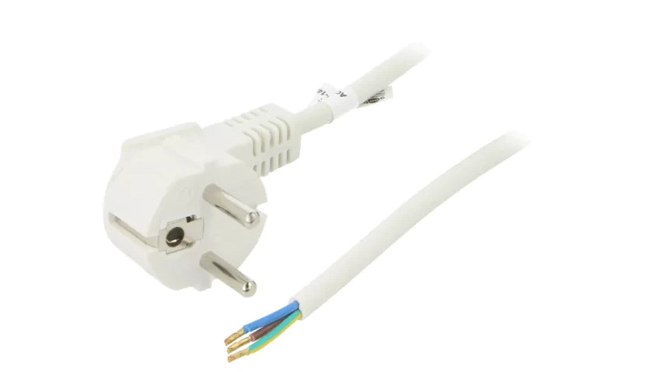 Kabel CEE 7/7 (E/F) wtyk kątowy, przewody PVC 5m biały 10A 93313