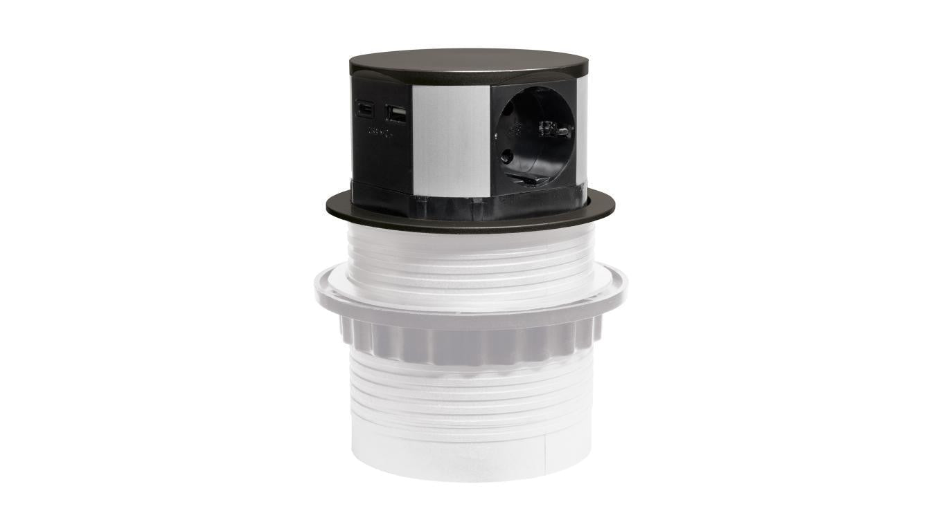 Gniazdo meblowe do zabudowy 3 złącza wtyczkowe schuko 1xUSB A 1xUSB C GMZ-5AO W-72014