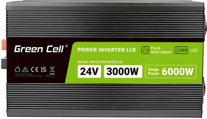 PRZETWORNICA NAPIĘCIA Green Cell PowerInverter LCD 24V / 230V 3000/6000W CZYSTA SINUSOIDA