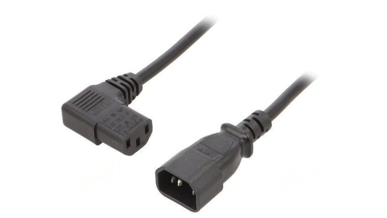 Kabel: 3x0,75mm2, IEC C13 żeński kątowy prawy,IEC C14 męski LT-602+511R H05VV-F 3X0.75 BLK 1M