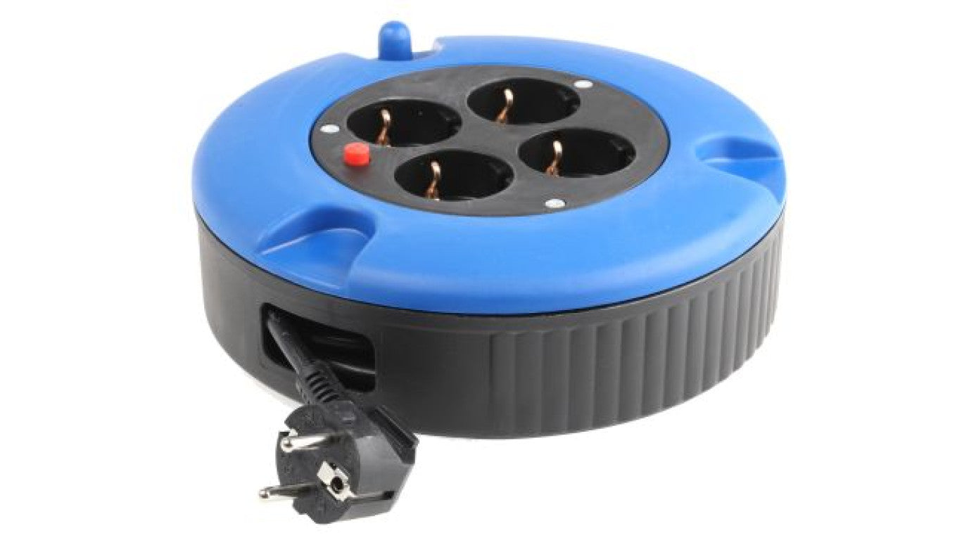 5m Przedłużacz bębnowy 5m 1,5 mm² 4 gniazda 10A 230 V AC CEE 7/7 niemieckie Schuko/francuskie Czarny PVC Typ F -