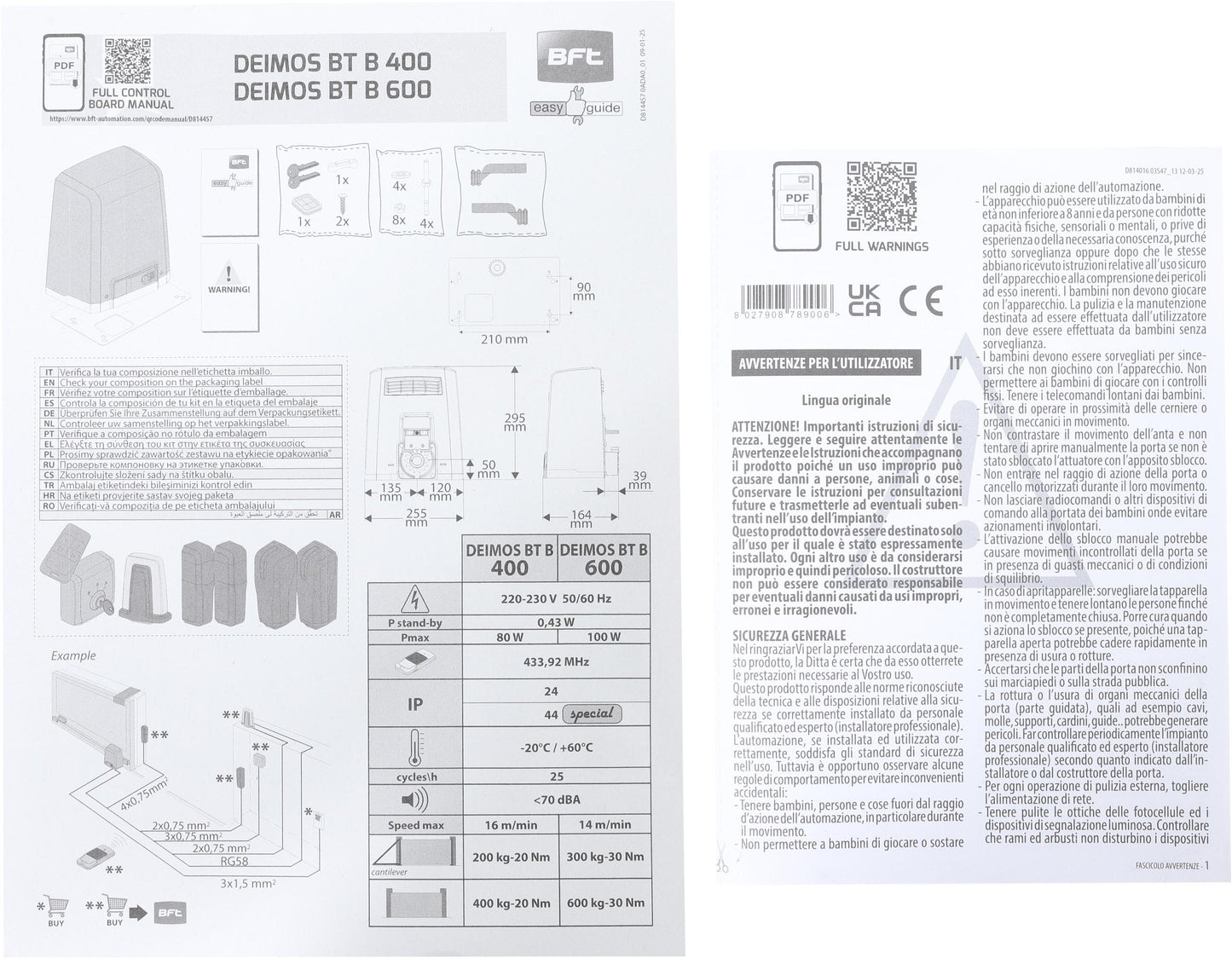 Zestaw BFT DEIMOS BT B600 KIT EE do 600kg bram przesuwnych
