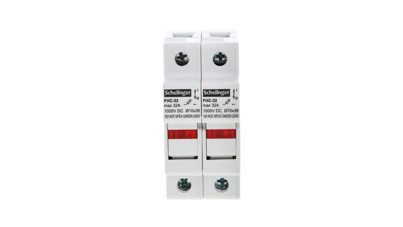 podstawa bezpiecznikowa 2-polowa do wkładek 10x38 1000V DC MAX. 32A Z KONTROLKĄ