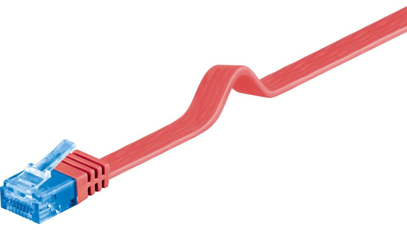 CAT 6A Płaska Kabel połączeniowy,U/UTP, Czerwony - Długość kabla 2 m