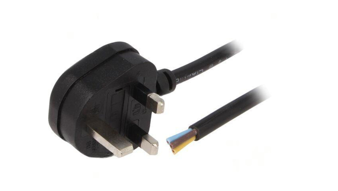 Kabel: 3x1mm2, BS 1363 (G) wtyk, 5m, 13A LT-318(13A) 3X1.0 BLK 5M END CUT