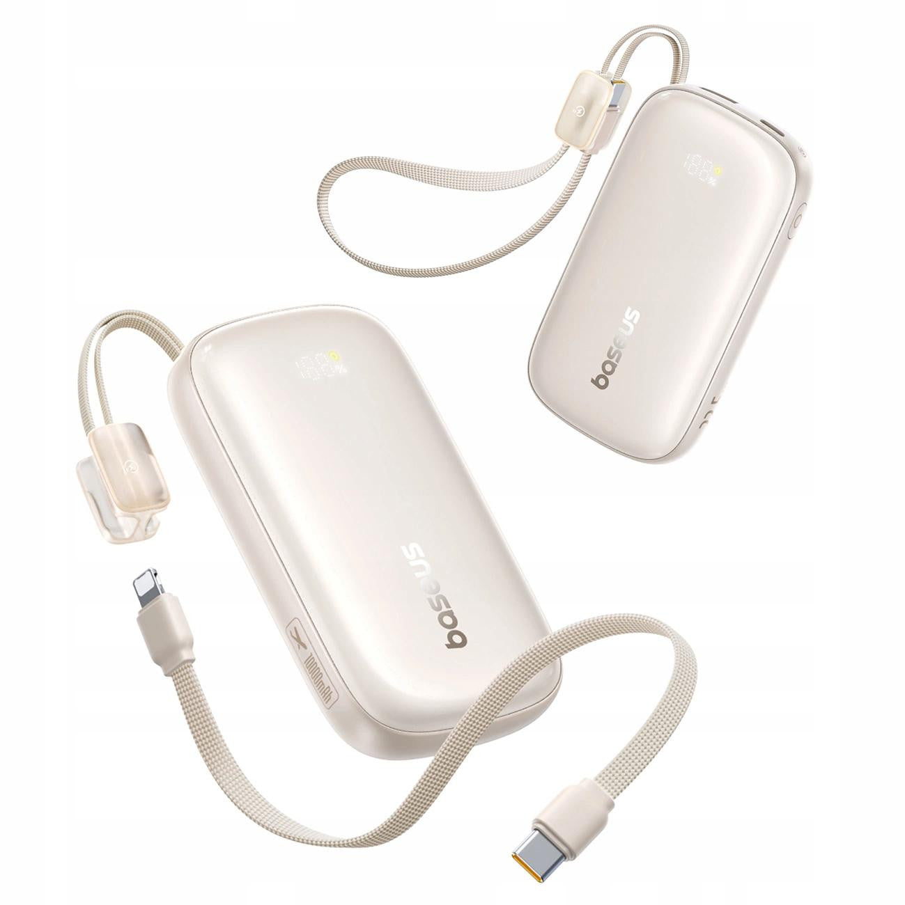 Powerbank Baseus EnerFill FC21 10000 mAh 22,5 W USB-A USB-C beżowy z odłączanym kablem Lightning