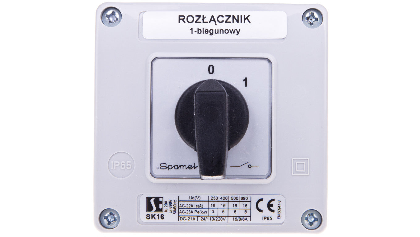 Łącznik krzywkowy 0-1 1P 16A w obudowie SK16-1.825OB11