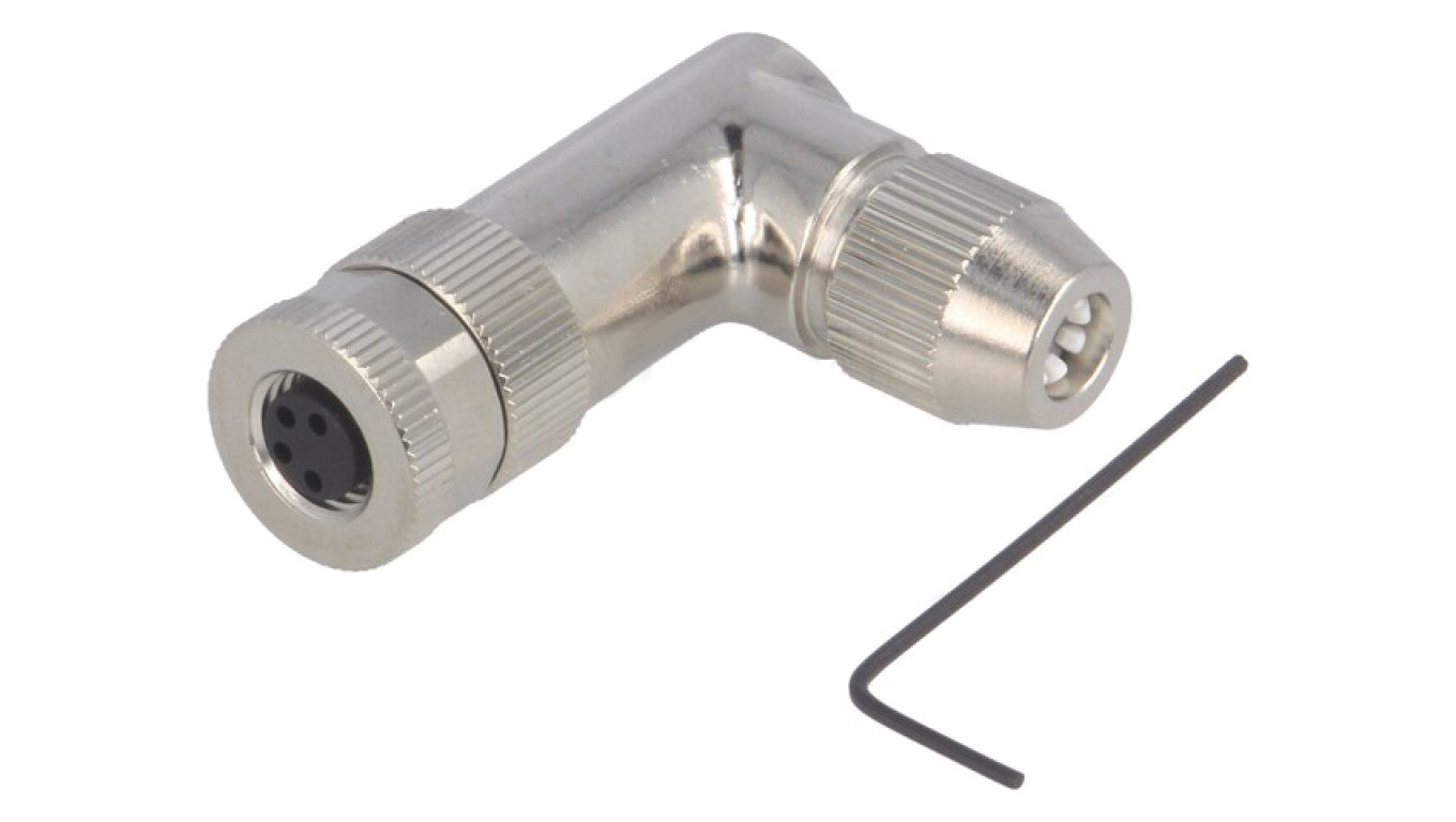Złącze okrągłe M8 żeńskie kątowe ekranowane na zacisk 4-PIN 30V T4012019041-000