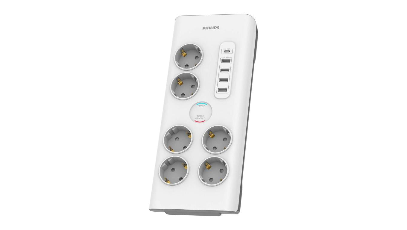 Listwa przepięciowa 6 gniazd bez bolca +USB C Philips schuko SPN7060WA/58