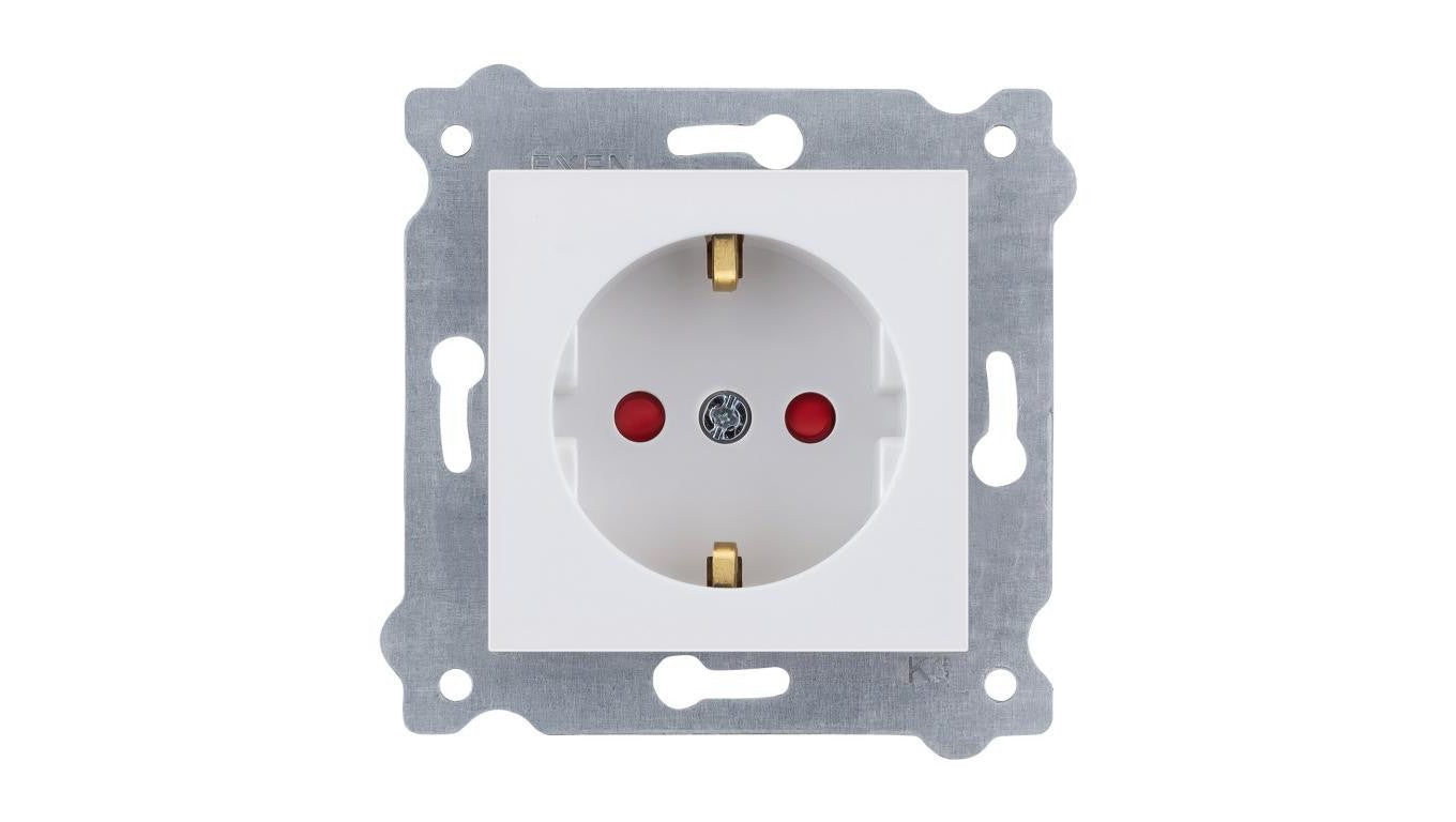 Gniazdo z uziemieniem Schuko 2P+E i przesłonami torów prądowych 250V 16A Biały 238/01 EXEN