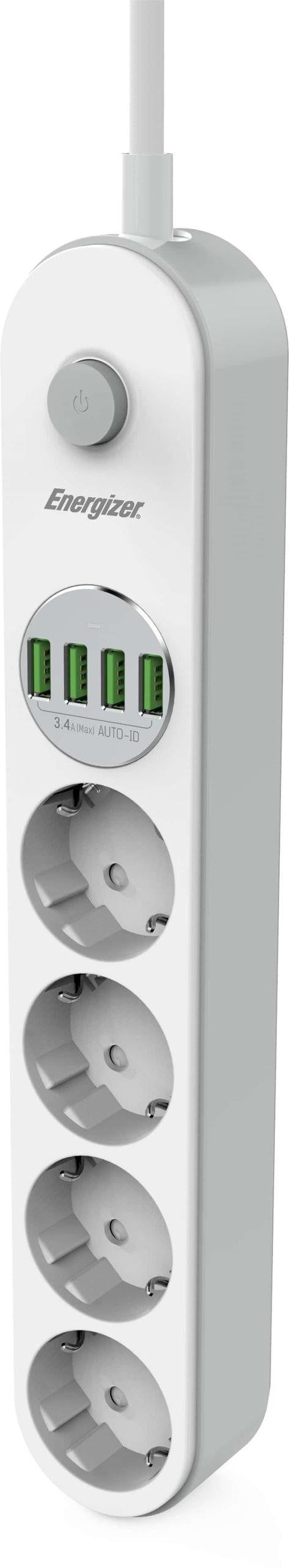 LISTWA ZASILAJĄCA Z WYŁĄCZNIKIEM Energizer 4x SCHUKO 4x USB-A 2500W 10A KABEL 2M