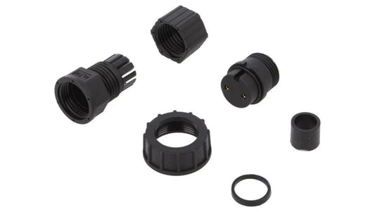 Złącze okrągłe wtyk rozmiar D żeński 2-PIN złocony 20A IP67 DC-02BFFB-SL7001