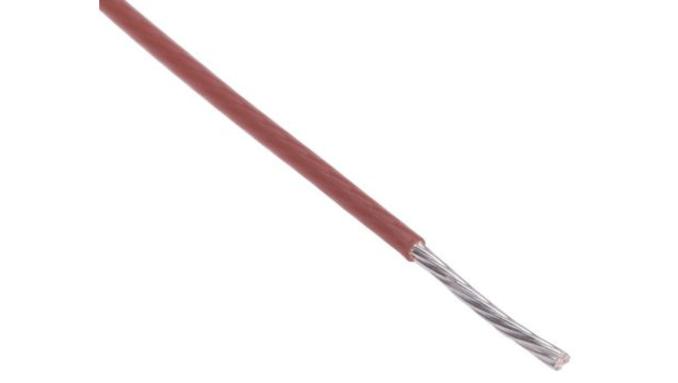 Przewód do urządzeń PTFE PTFE Brązowy, 100m 0,22 mm² 7/0,2 mm, 300 V, -75→ +200 C., Ø 0.95mm, RS PRO BS3G210