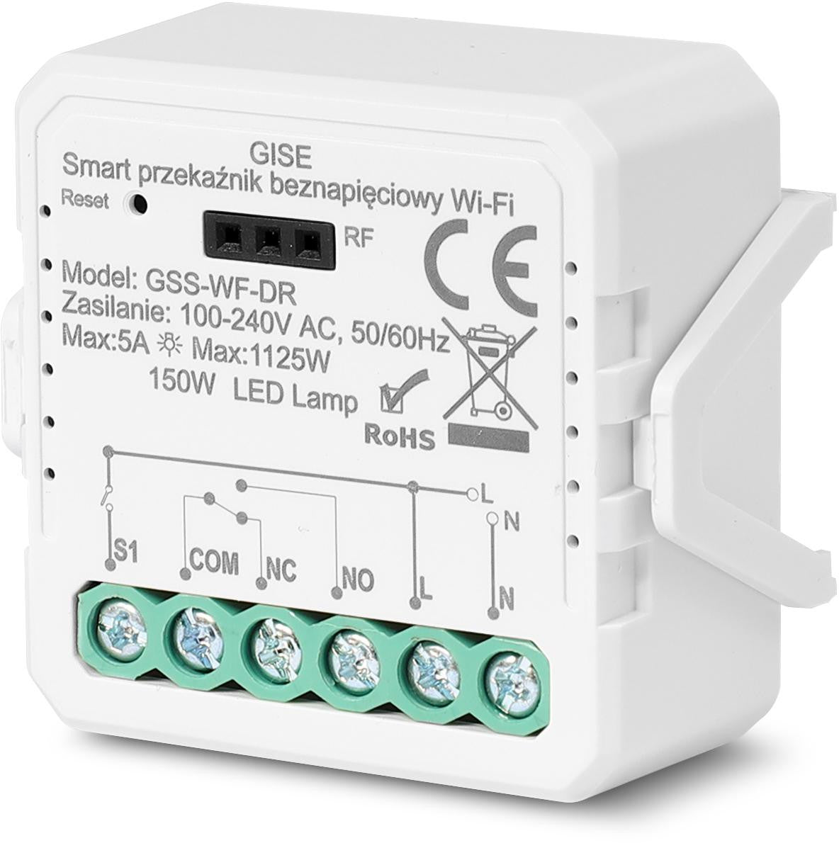 GISE Smart Pojedynczy moduł przekaźnikowy bezpotencjałowy WiFi | Tuya | GSS-WF-DR