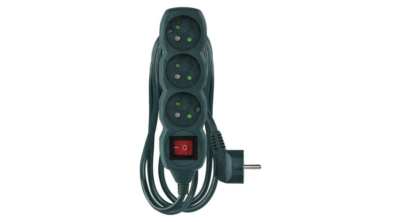 Przedłużacz 2 m / 3 gniazda / z wyłącznikiem / zielony / PVC / 1 mm2 P1312Z