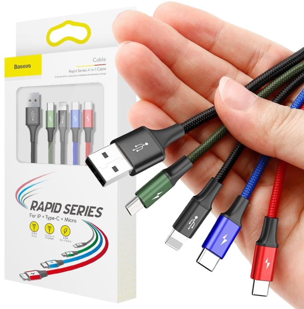 KABEL 4w1 USB-A / Lighting iPhone 2x USB-C micro-USB Baseus Cafule CA1T4-B01 1.2m 3.5A W OPLOCI