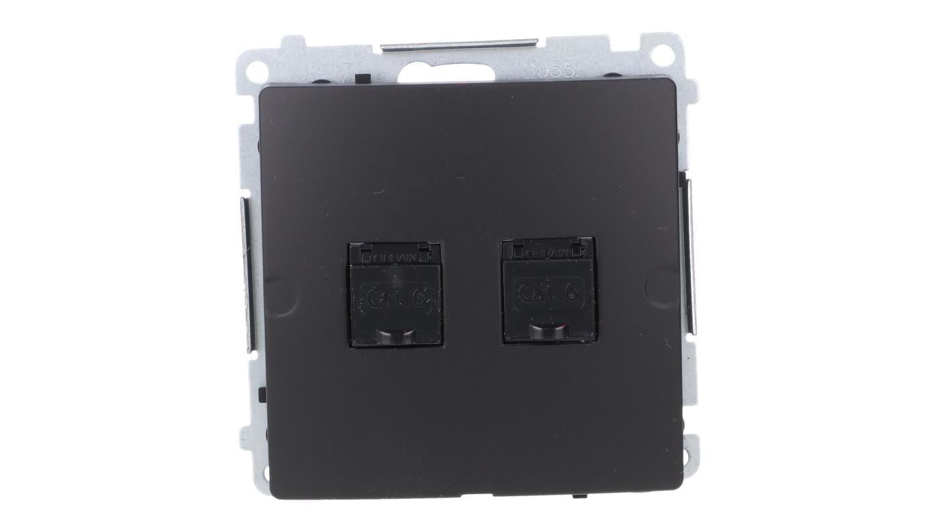 Simon Basic Gniazdo komputerowe RJ45, kat 6, podwójne z przesłoną przeciwkurzową (moduł) czarny BM62.01/49