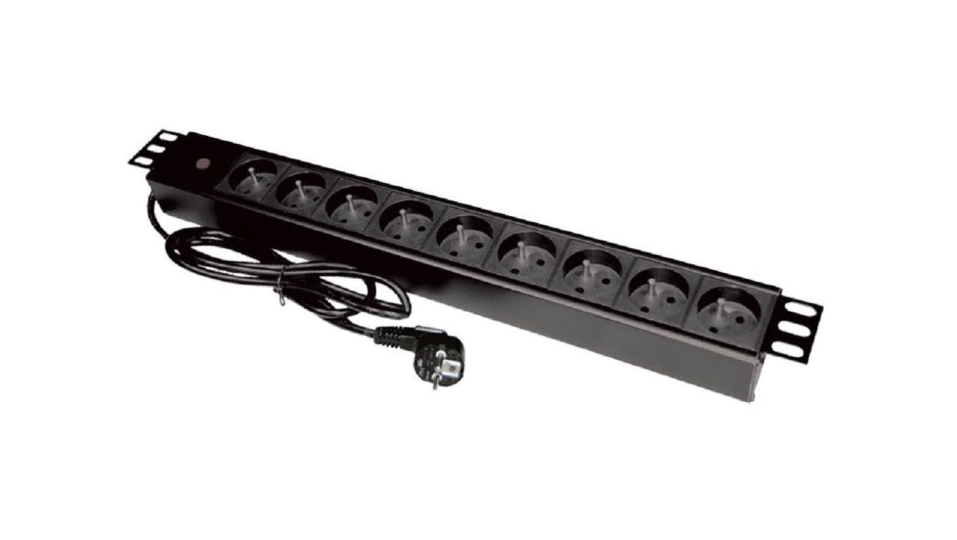 Listwa zasilająca rack 19 cali PDU gniazdo 9 x CEE 7/5 wtyk CEE 7/7 z diodą LED, kabel 3m