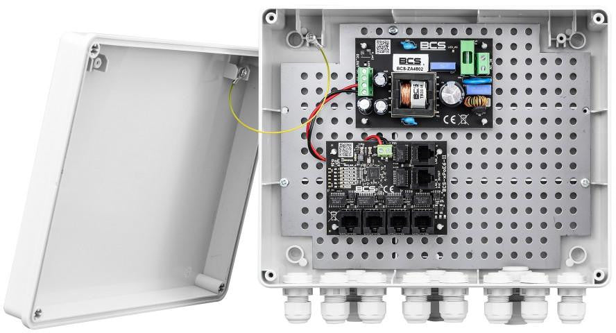 System zasilania do 5 kamer IP ze switchem PoE w obudowie zewnętrznej BCS POWER BCS-IP4/Z/E-S