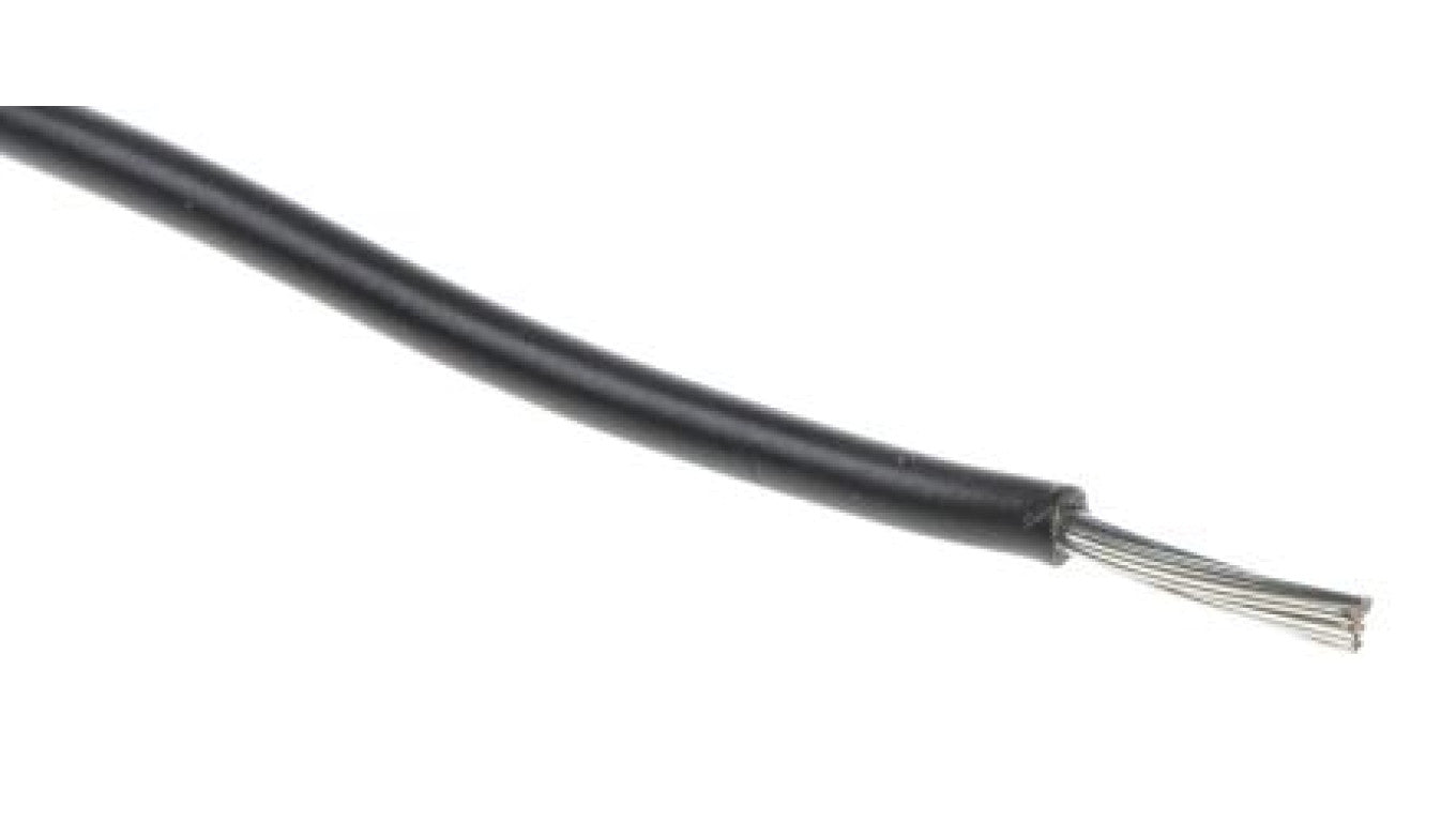 Przewód jednożyłowy linkowy, Przewód instalacyjny, 0,2 mm², 11/0,16 mm, 24 AWG, MPPE, 600 V, Czarny, dł. 100m, RS PRO