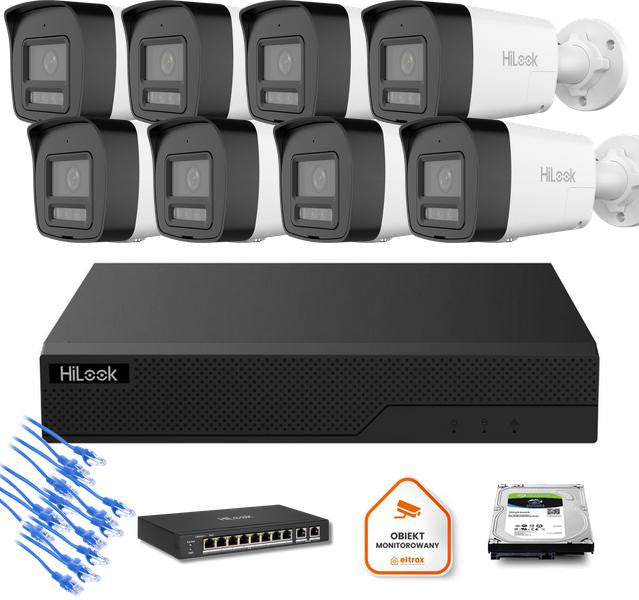 Zestaw moinitoringu IP Hilook 8x IPC-B180HA-LU tuba 8MP Smart-hybrid Light