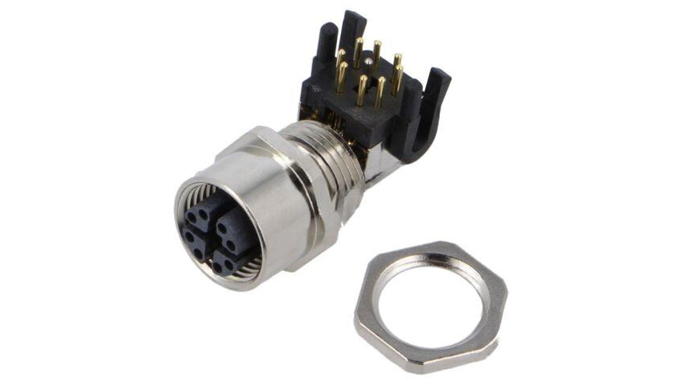 Złącze M12, żeńskie, PIN: 8, gniazdo, kątowe, ekranowane, na panel, 30 V/50 V AC, 0,5 A MSXS-08PFFR-SH7003