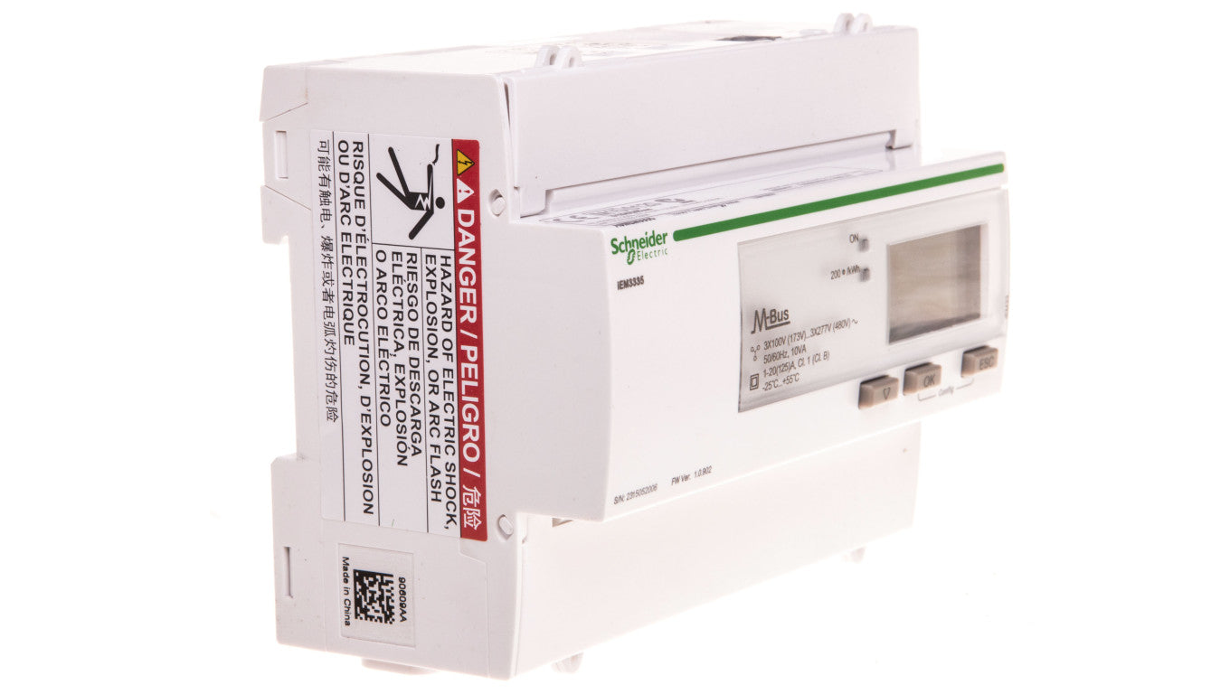 Licznik energii elektrycznej 1/3-fazowy 125A 100-277/173-480V kl.1/B Mbus MID taryfowy cyfrowy modułowy A9MEM3335