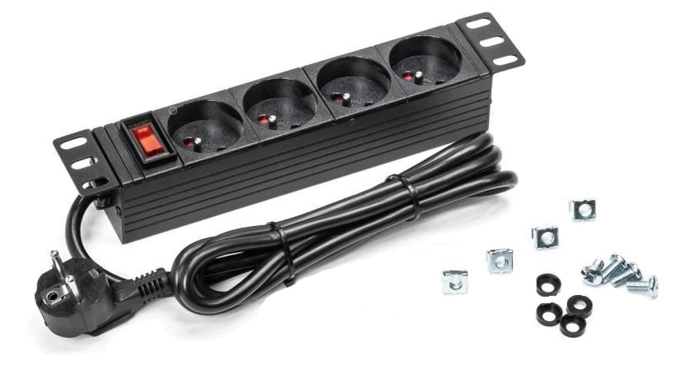 Listwa zasilająca RACK 10 1U 4 gniazda z wyłącznikiem czarna 1,8m
