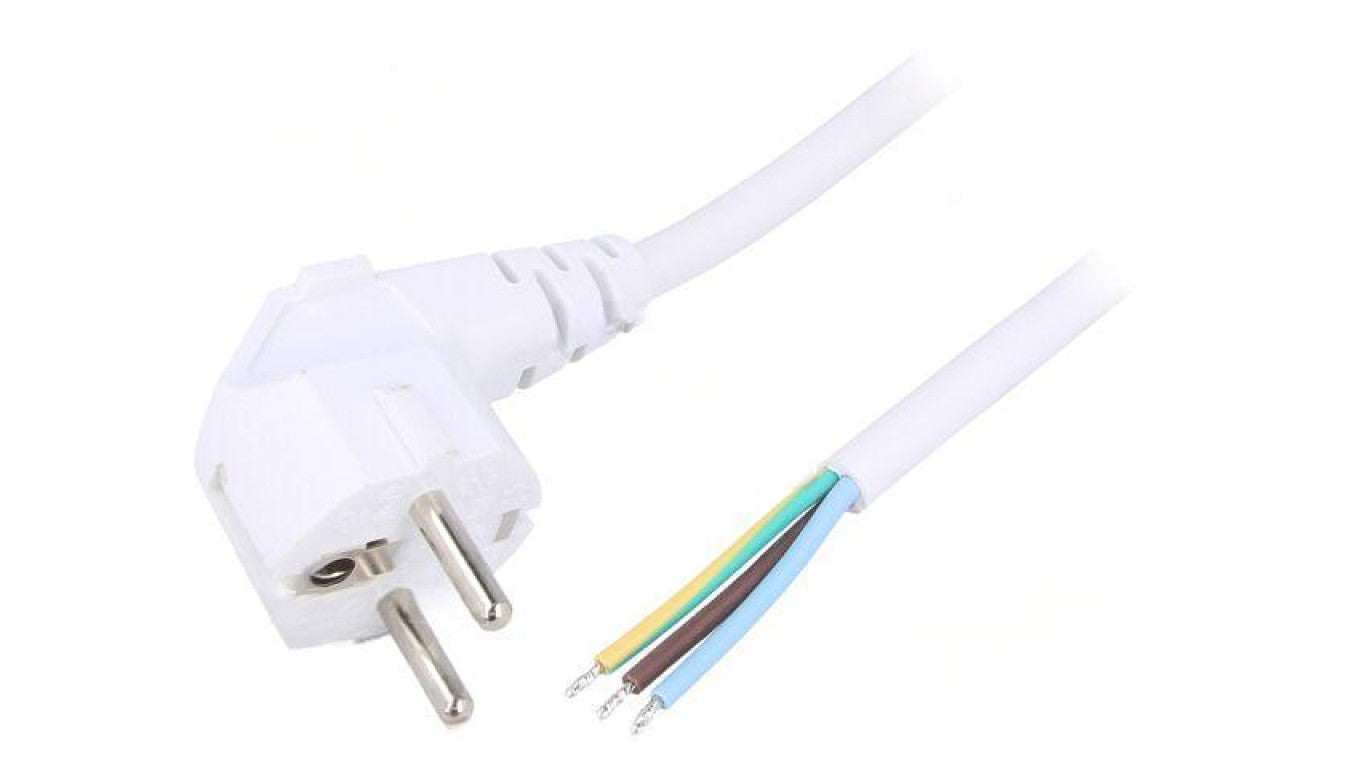 Kabel: 3x1,5mm2, CEE 7/7 (E/F) wtyk kątowy, 5m LT322 H05VV-F 3X1.5 5.0M WHT