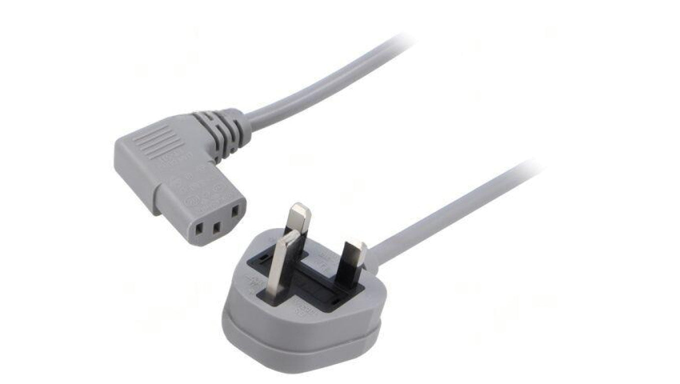 Kabel: 3x0,75mm2, BS 1363 (G) wtyk,IEC C13 żeński kątowy prawy LT-318(3A) +511R H05VV-F GRY 1.5M